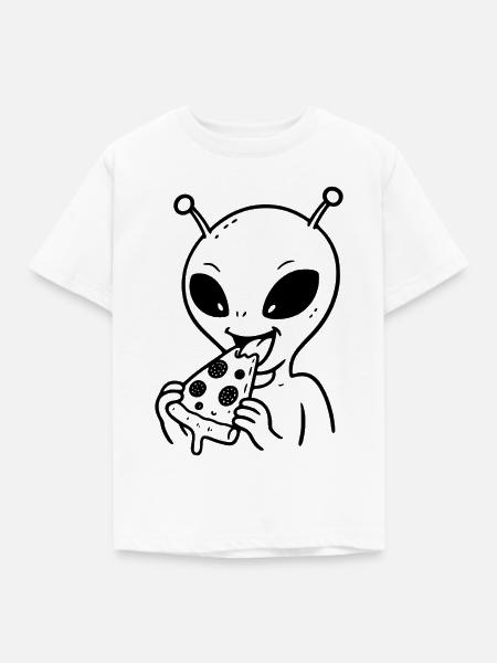 Alien mit Pizza - Kinder T-Shirt - Weiß
