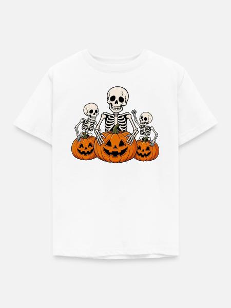 Halloween Skelett Kürbis - Kinder T-Shirt - Weiß
