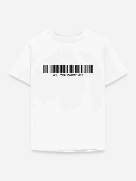 Heiratest du mich Strichcode - Kinder T-Shirt - Weiß