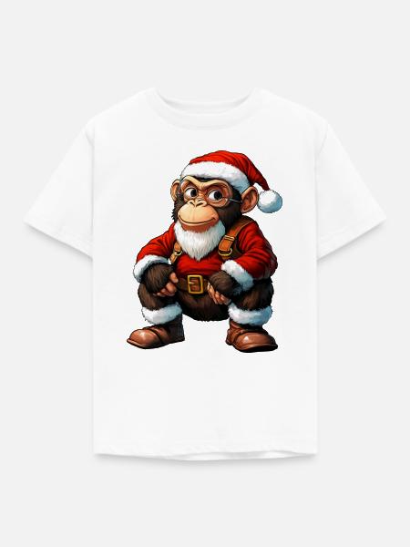 Äffchen Weihnachten / Weihnachtsmann Äffchen - Kinder T-Shirt - Weiß