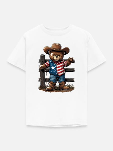 Americana Bär Cowboy - Kinder T-Shirt - Weiß