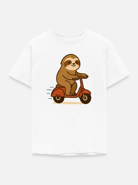 Faultier auf Roller - Kinder T-Shirt - Weiß