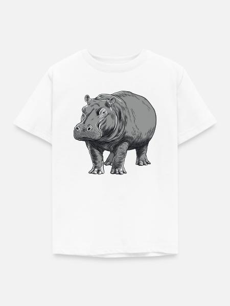 Graue Hippo Linienkunst - Kinder T-Shirt - Weiß