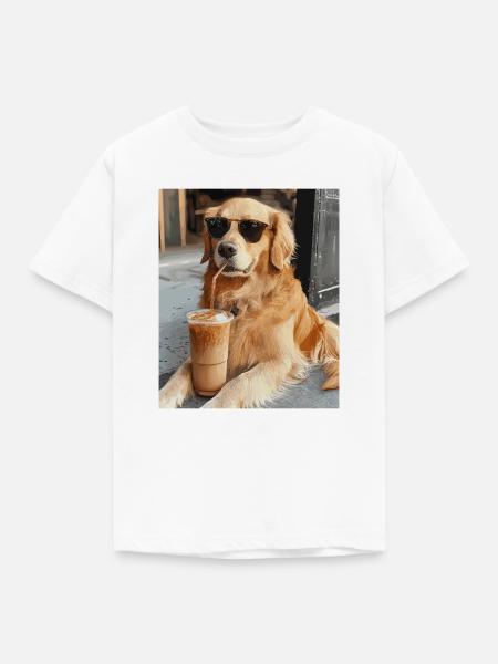 Sonnenbrillenhund Latte-Genuss - Kinder T-Shirt - Weiß