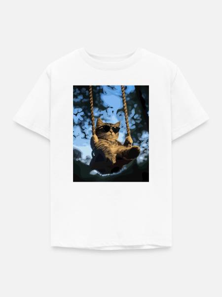 Katze schaukelt im Sonnenlicht - Kinder T-Shirt - Weiß