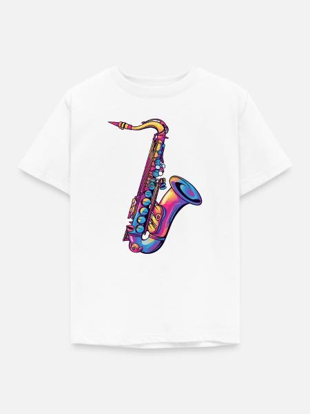 Neon-Saxophon Farbspektrum - Kinder T-Shirt - Weiß
