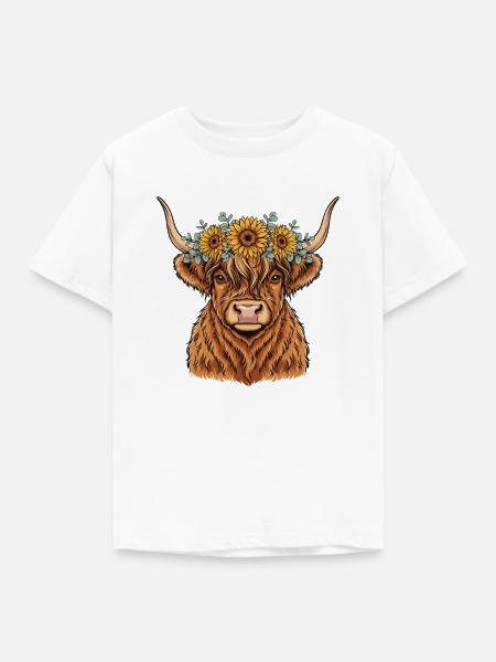 Kuh mit Sonnenblumenkrone - Kinder T-Shirt - Weiß
