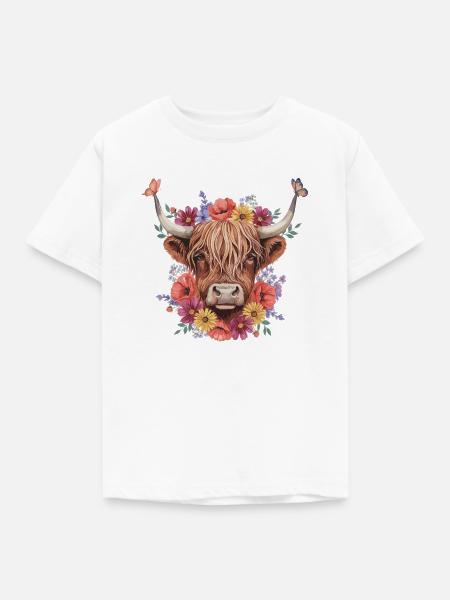 Blumenkrone Kuh - Kinder T-Shirt - Weiß