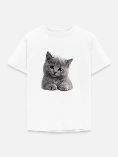 Kuscheliges Graues Kätzchen - Kinder T-Shirt - Weiß
