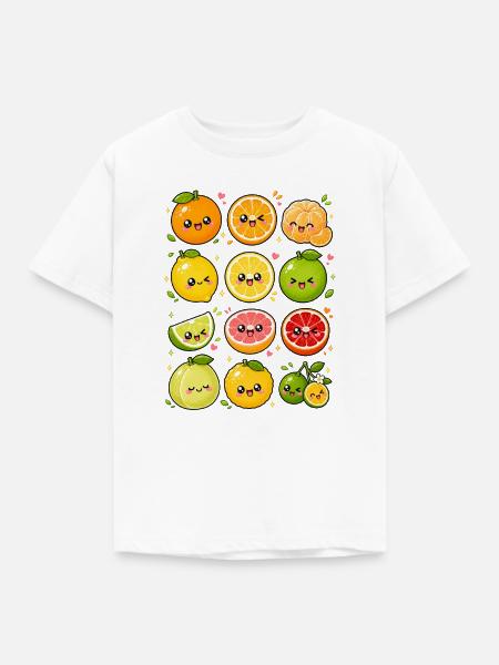 Kawaii Zitrusfrüchte | Orange & Zitrone - Kinder T-Shirt - Weiß