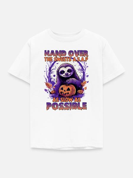 Langsamer Halloween-Sloth mit Kürbis - Kinder T-Shirt - Weiß