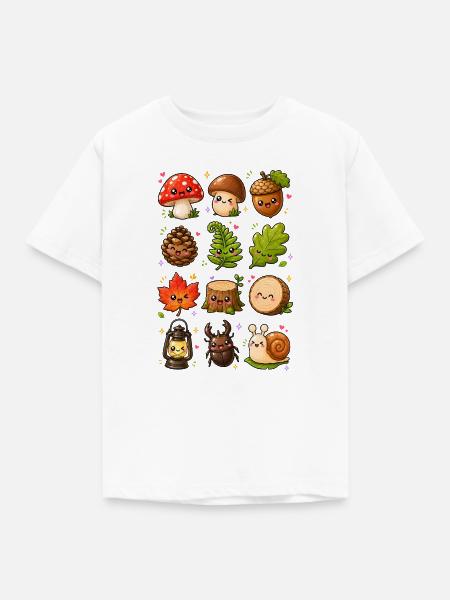 Kawaii Waldschätze | Pilze & Natur - Kinder T-Shirt - Weiß