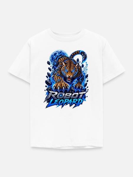 Robot Leopard – Cyber Leopard - Kinder T-Shirt - Weiß