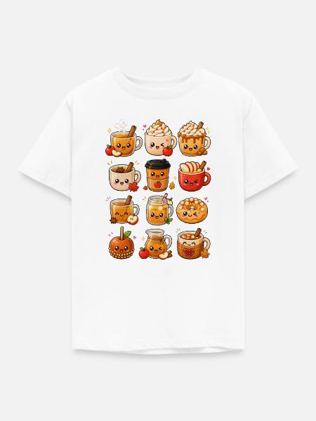 Kawaii Apfel & Zimt | Herbstgetränke - Kinder T-Shirt - Weiß