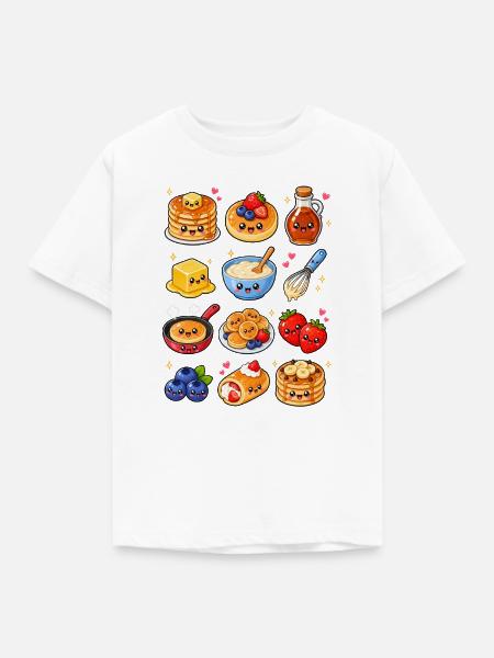 Kawaii Pancakes | Frühstück & Ahornsirup - Kinder T-Shirt - Weiß
