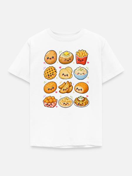 Kawaii Kartoffelsnacks | Pommes & Knollen - Kinder T-Shirt - Weiß