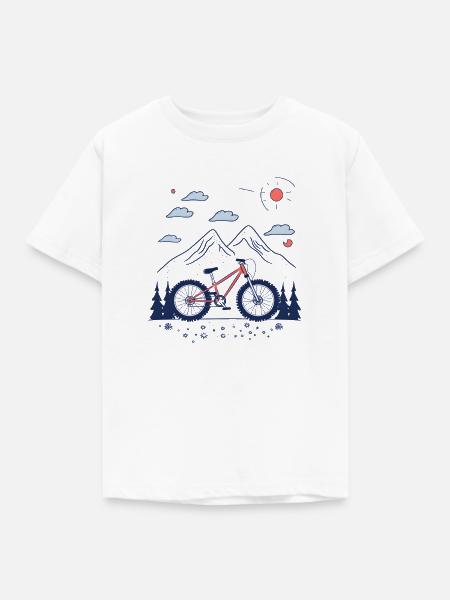Mountainbiking Skizze - Kinder T-Shirt - Weiß