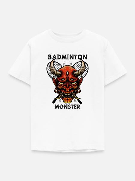 Badminton Monster Graphic - Kinder T-Shirt - Weiß