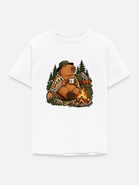 Capybara Camping - Kinder T-Shirt - Weiß