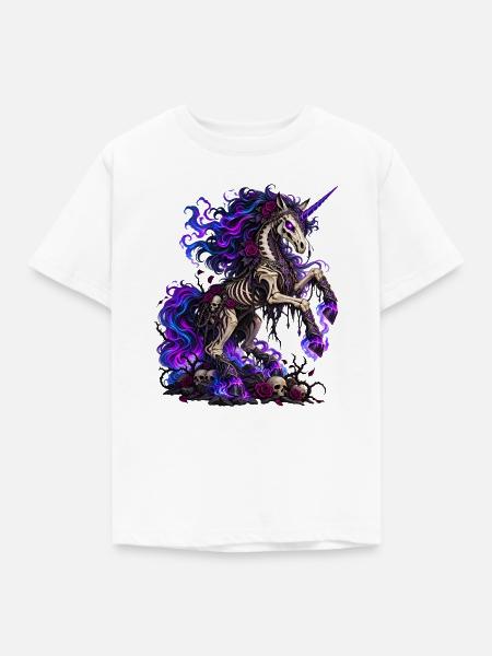 Skelett-Einhorn im Grusel-Look - Kinder T-Shirt - Weiß