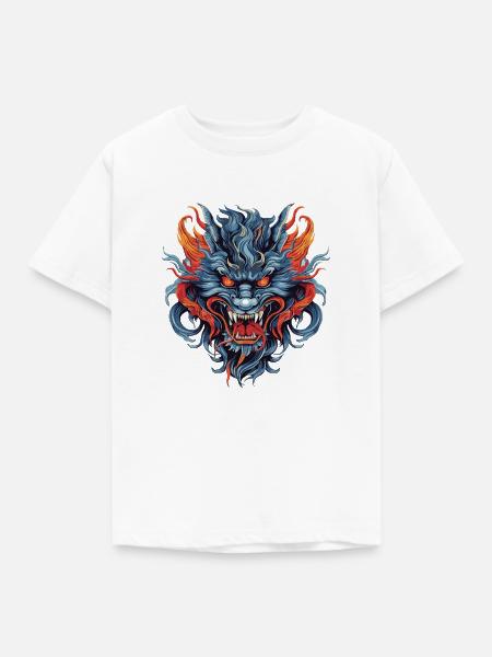 Drachenkopf Asiatischer Drache Bunt - Kinder T-Shirt - Weiß