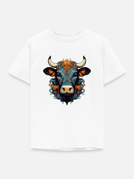 Stier Kopf Ornamente Bunt - Kinder T-Shirt - Weiß