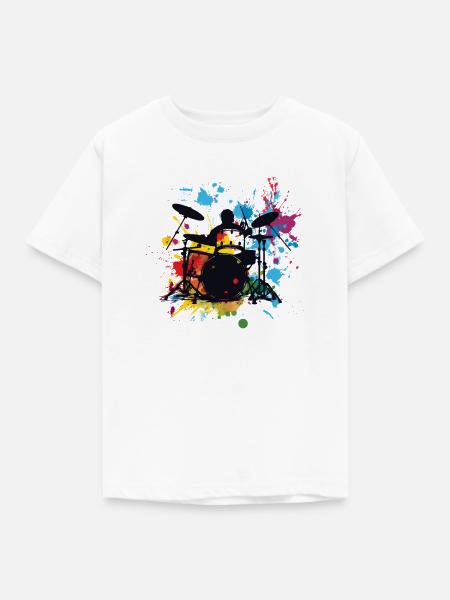Schlagzeuger Skizze - Kinder T-Shirt - Weiß