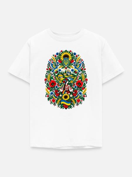 Ukraine | Sonnenblumen & Volkskunst - Kinder T-Shirt - Weiß