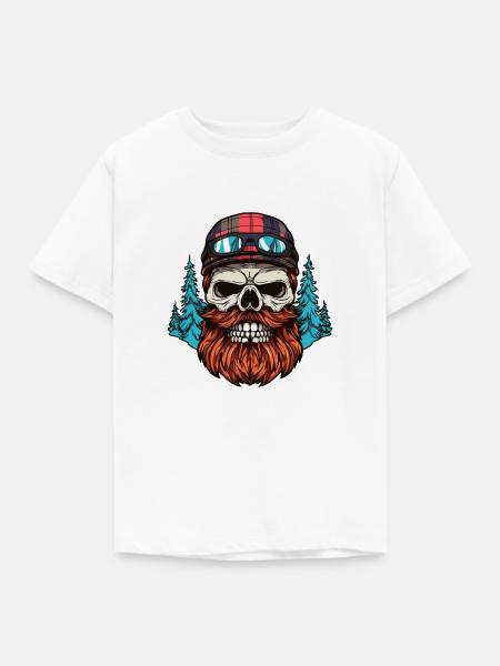 Skull Rider: Waldbart-Motorrad-Design - Kinder T-Shirt - Weiß