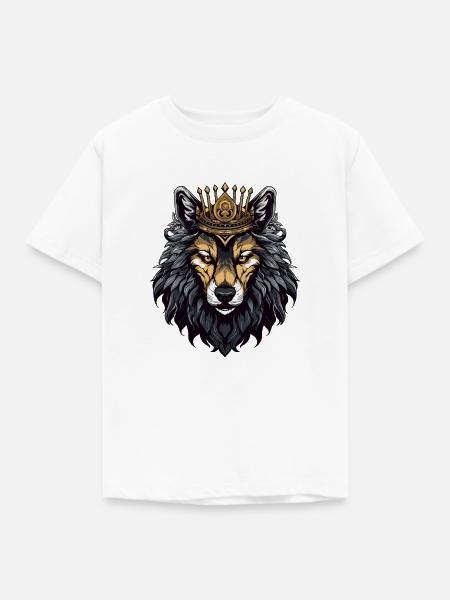 Wolf Kopf mit Krone - Kinder T-Shirt - Weiß
