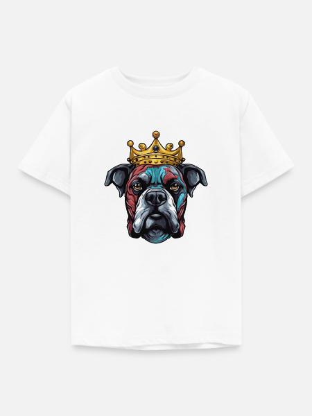 Hund Kopf mit Krone Bunt - Kinder T-Shirt - Weiß