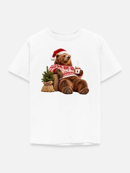 Gemütlicher Weihnachtsbär im Pulloverdesign - Kinder T-Shirt - Weiß