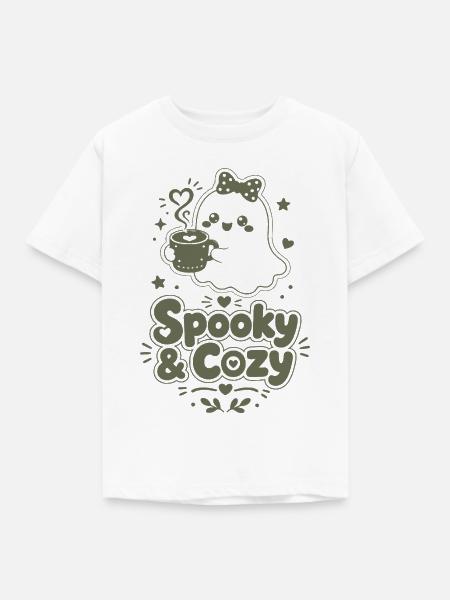 Spooky & Cozy Geisterkaffee - Kinder T-Shirt - Weiß