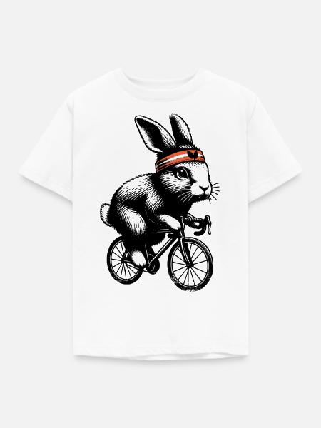 Radfahrendes Häschen - Kinder T-Shirt - Weiß
