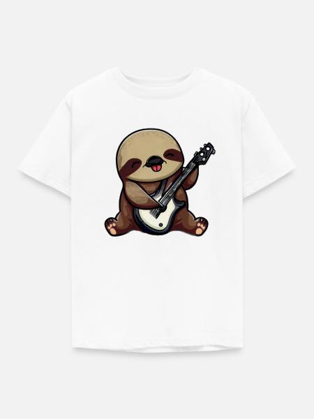 Faultier mit Gitarre - Kinder T-Shirt - Weiß