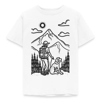 Wanderer mit seinem Hund genießt die Aussicht - Kinder T-Shirt - Weiß - Vorne - AI Model Kid Male (0cm)