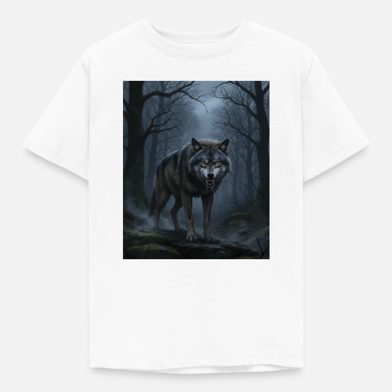 Wolf Nachts im Nebelwald - Kinder T-Shirt - Weiß