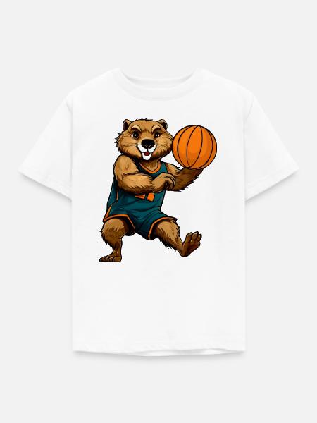 Biber Basketball - Kinder T-Shirt - Weiß
