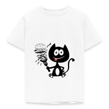 Katze isst einen Burger! Katzenhumor! - Kinder T-Shirt - Weiß - Vorne - AI Model Kid Male (0cm)