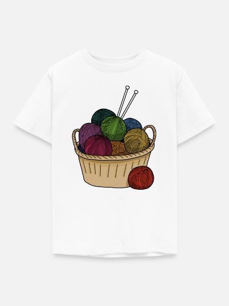 Farbige Wollknäuel Stricken - Kinder T-Shirt - Weiß