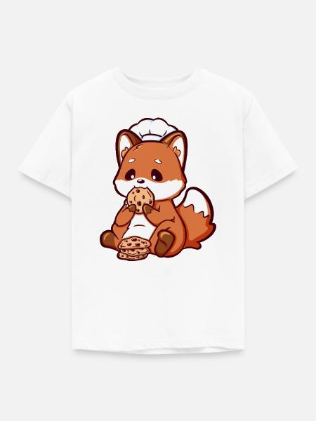 Kleiner Bäcker-Fuchs isst Kekse - Kinder T-Shirt - Weiß