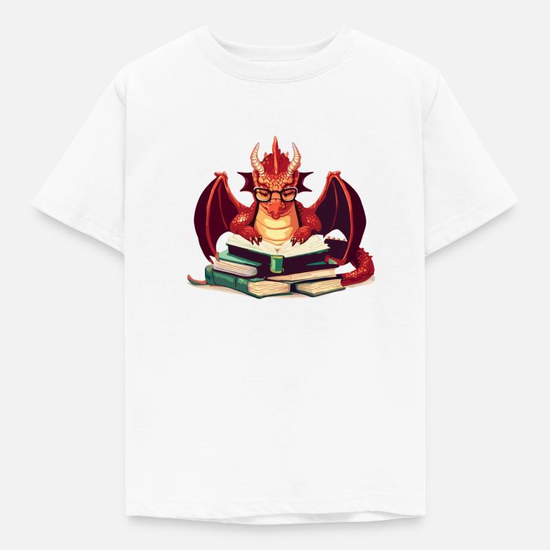 Bücher lesender Drache - Kinder T-Shirt - Weiß