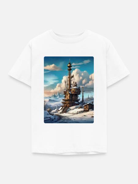 Steampunk Winterlandschaft mit Funkturm 1.11 - Kinder T-Shirt - Weiß