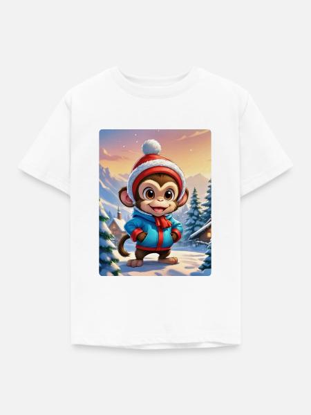 Anime Winterlandschaft Affe 1.2 - Kinder T-Shirt - Weiß