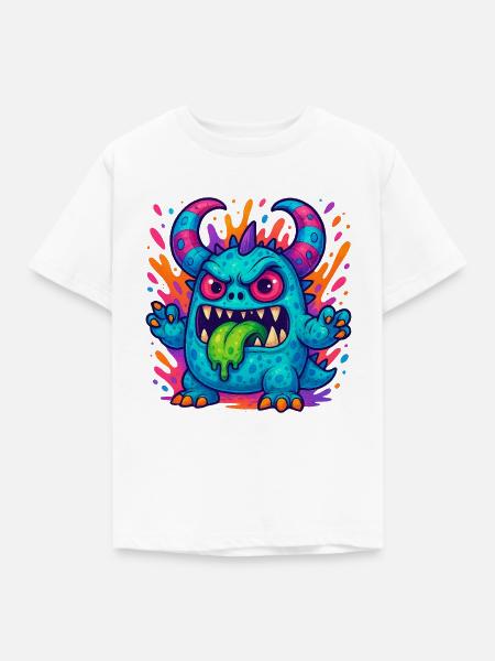 Bunter Grummel-Drache mit Zunge - Kinder T-Shirt - Weiß