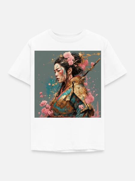 Samurailady mit Kirschblüten - Kinder T-Shirt - Weiß
