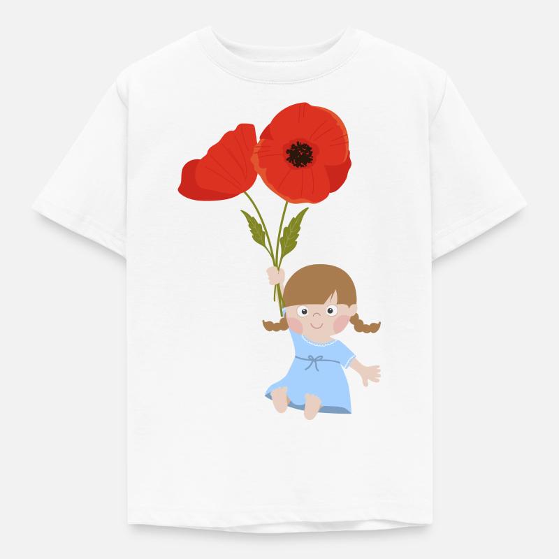 Kleines Mädchen mit Mohnblumen - Kinder T-Shirt - Weiß