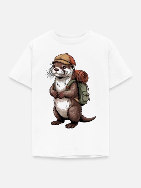 Otter Wanderer mit Rucksack - Kinder T-Shirt - Weiß