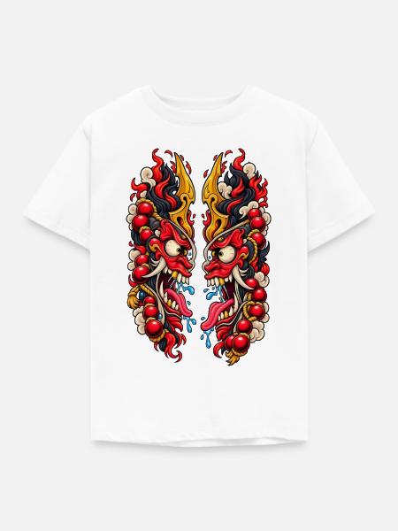 Spiegel Drachen Feuerduo - Kinder T-Shirt - Weiß