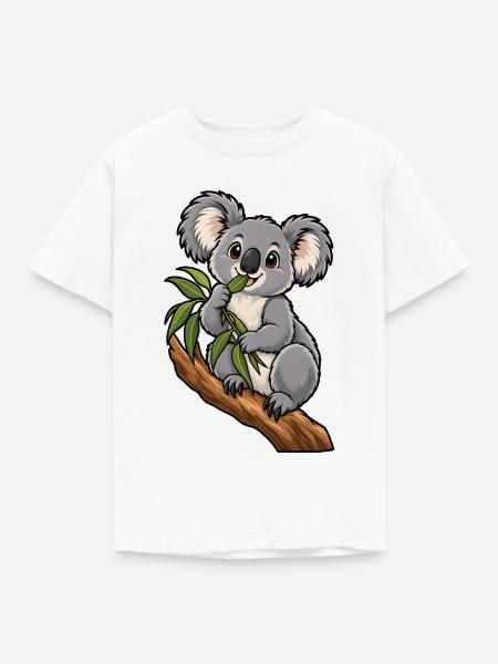 Süßer Koala beim Eukalyptus Essen - Kinder T-Shirt - Weiß